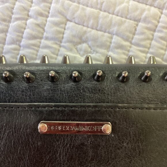 Rebecca Minkoff Black Leather Studded Crossbody Clutch Purse With Chain Strap & - Picture 7 of 16